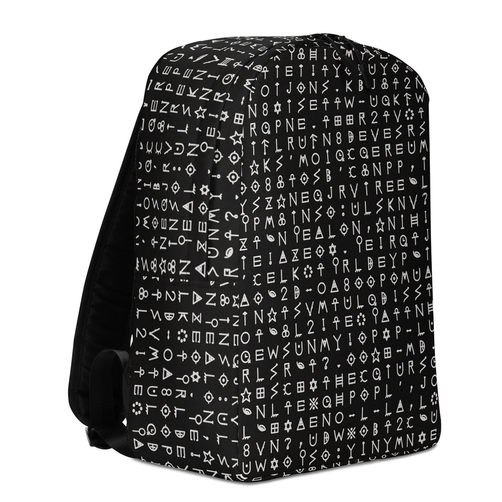 Right three-quarter view of the black glyph backpack with the shoulder strap folded back