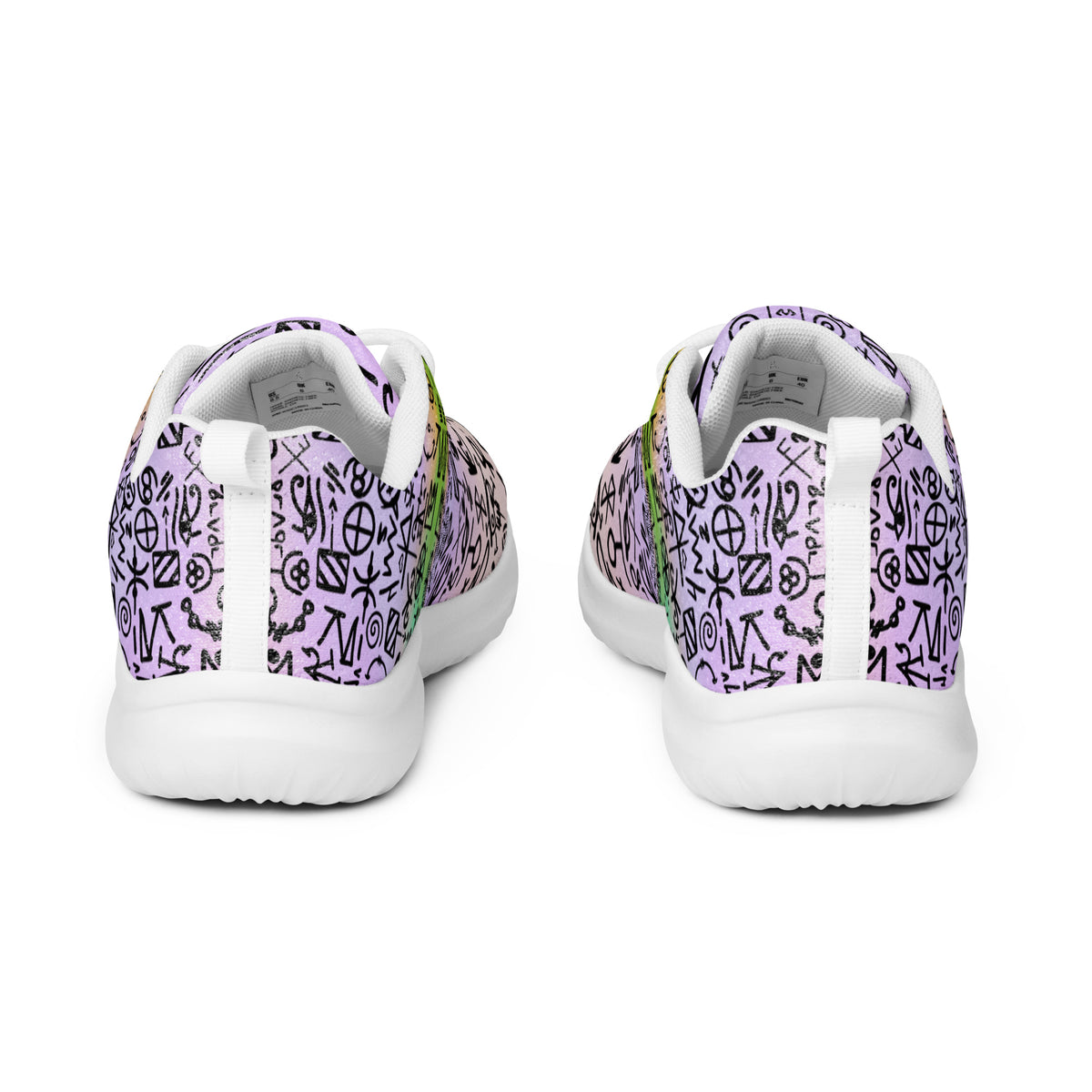 Errand Ritual Sneakers with white soles and laces, rear view showing heel tabs and the lavender symbol artwork.