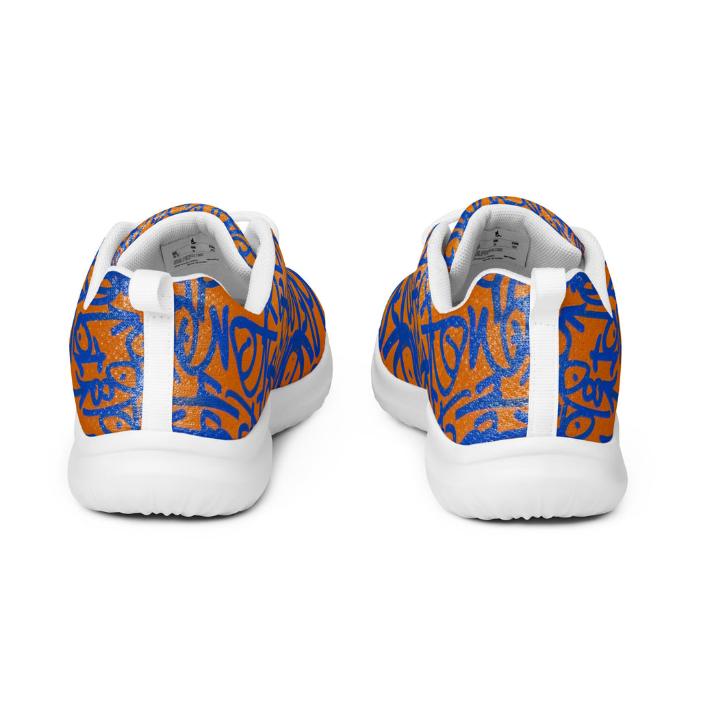 Lunar Dial Sneakers with white soles and laces, rear view showing the heel tabs and cobalt artwork.