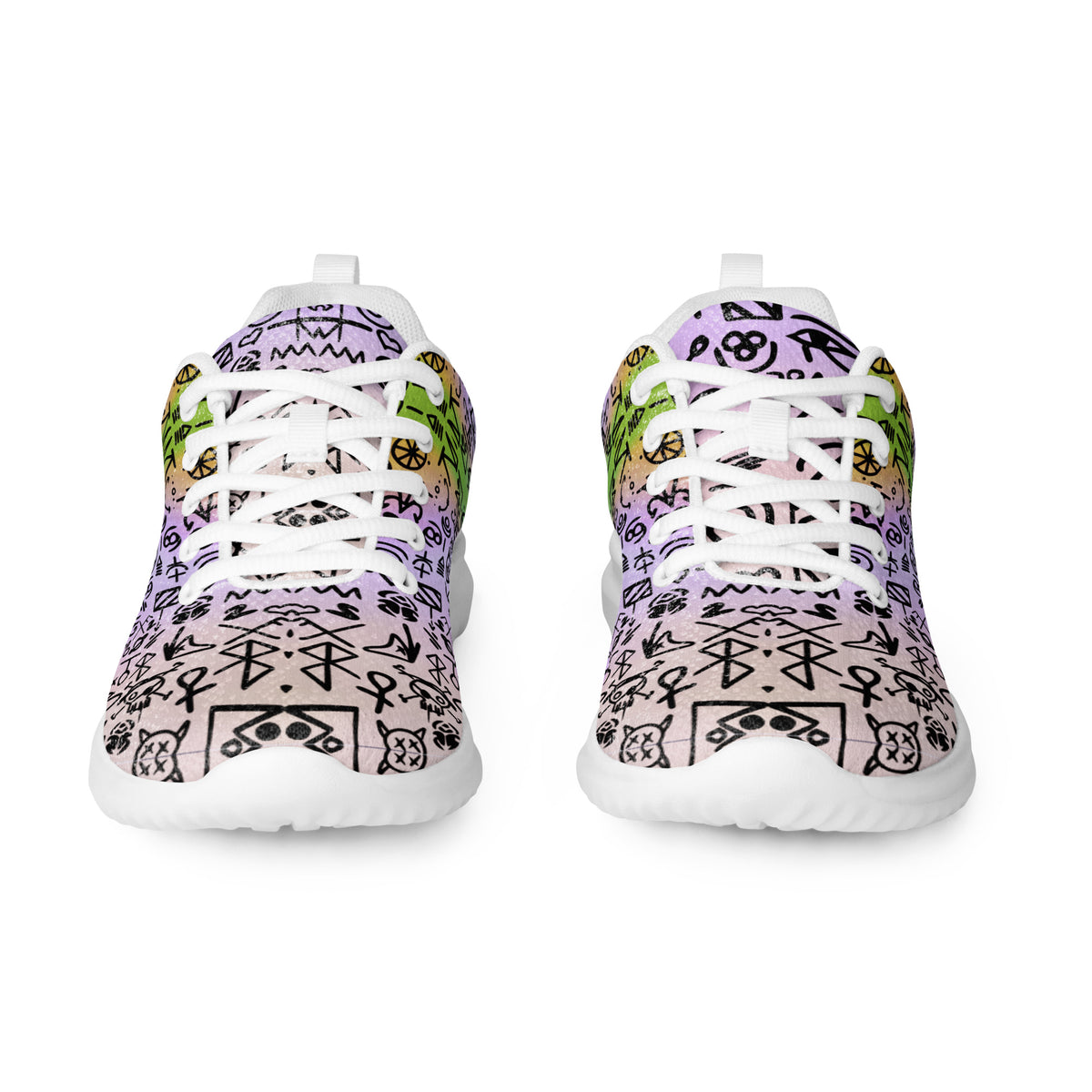 The same lilac sigil shoes in the white-sole version, white laces, viewed from the front