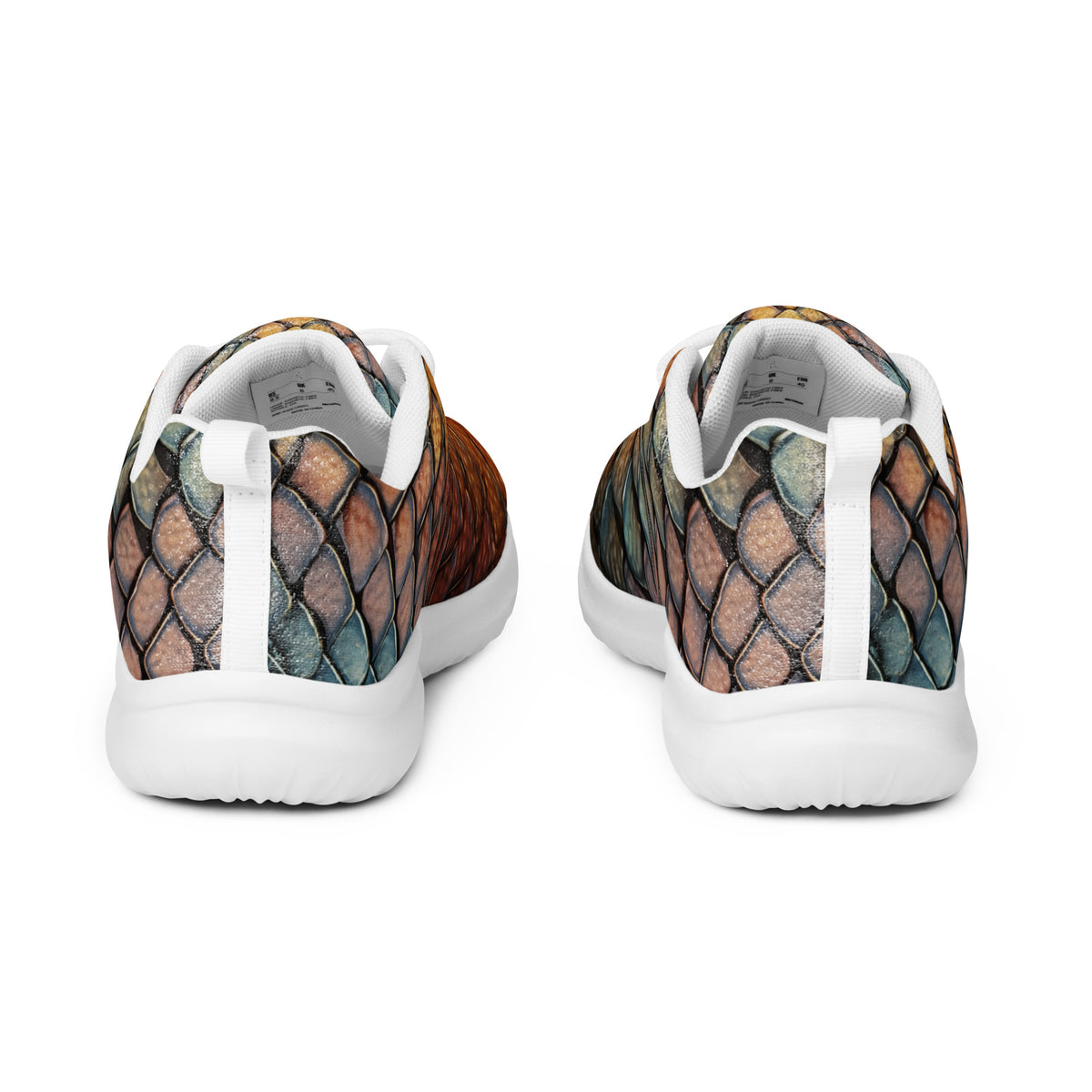 Shed Your Skin Sneakers with white soles, rear view showing heel tabs and the scale artwork.